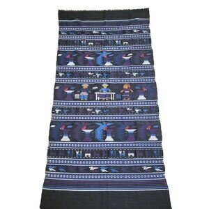 vintage 1980s Handwoven Textile Tapestry Colorful Patterns & Birds 35.5" x73"